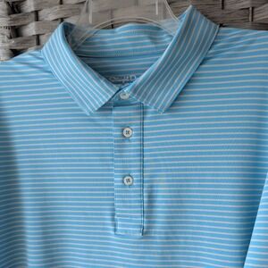 Straight Down Polo Shirt Blue Striped Performance Short Sleeve Mens Sz XL Golf